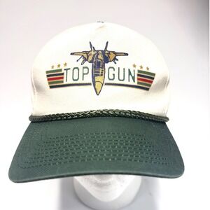 Top Gun Vintage Snapback Trucker Hat White Green Fighter Jet Cap Falcon USA